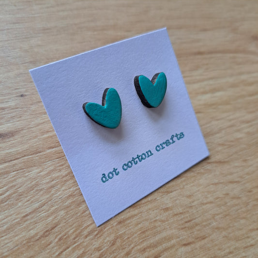 Wooden Heart Stud Earrings - Turquoise
