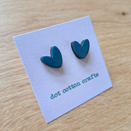 Wooden Heart Stud Earrings - Cornflower Blue