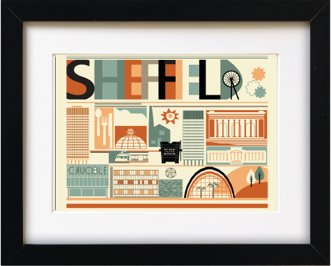 Sheffield Cityscape Mounted Unframed A4 Print